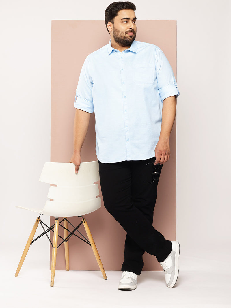 Thomas Scott Men Sky Blue Plus Size Premium Pure Cotton Casual Shirt