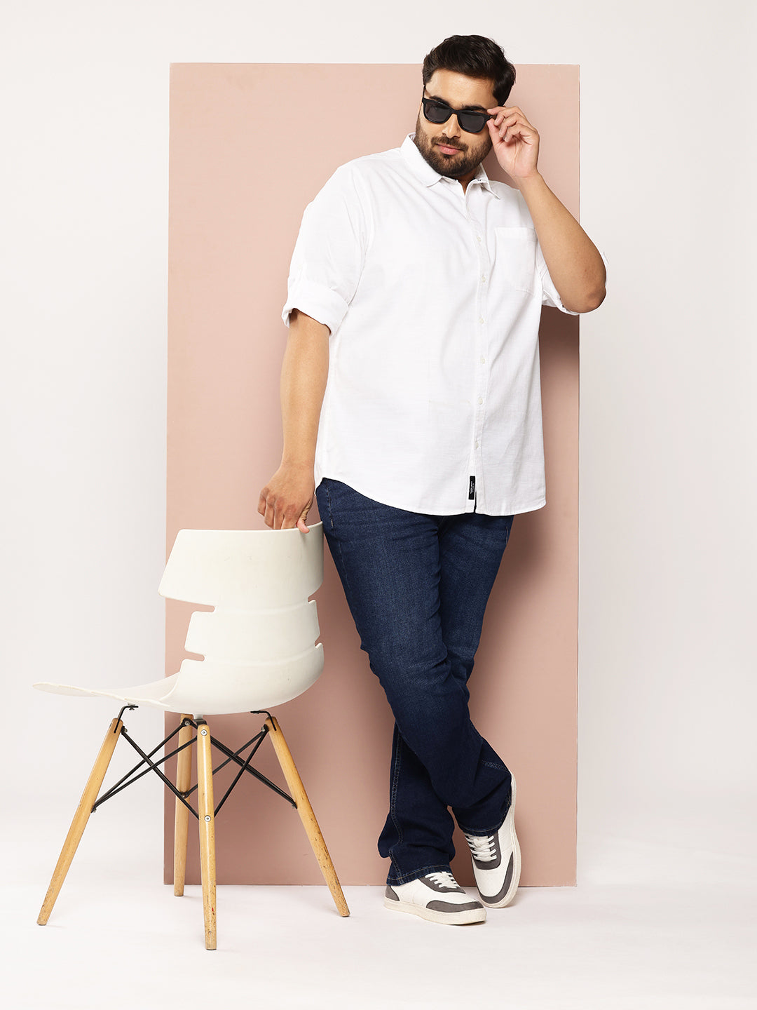 Thomas Scott Men White Plus Size Premium Pure Cotton Casual Shirt
