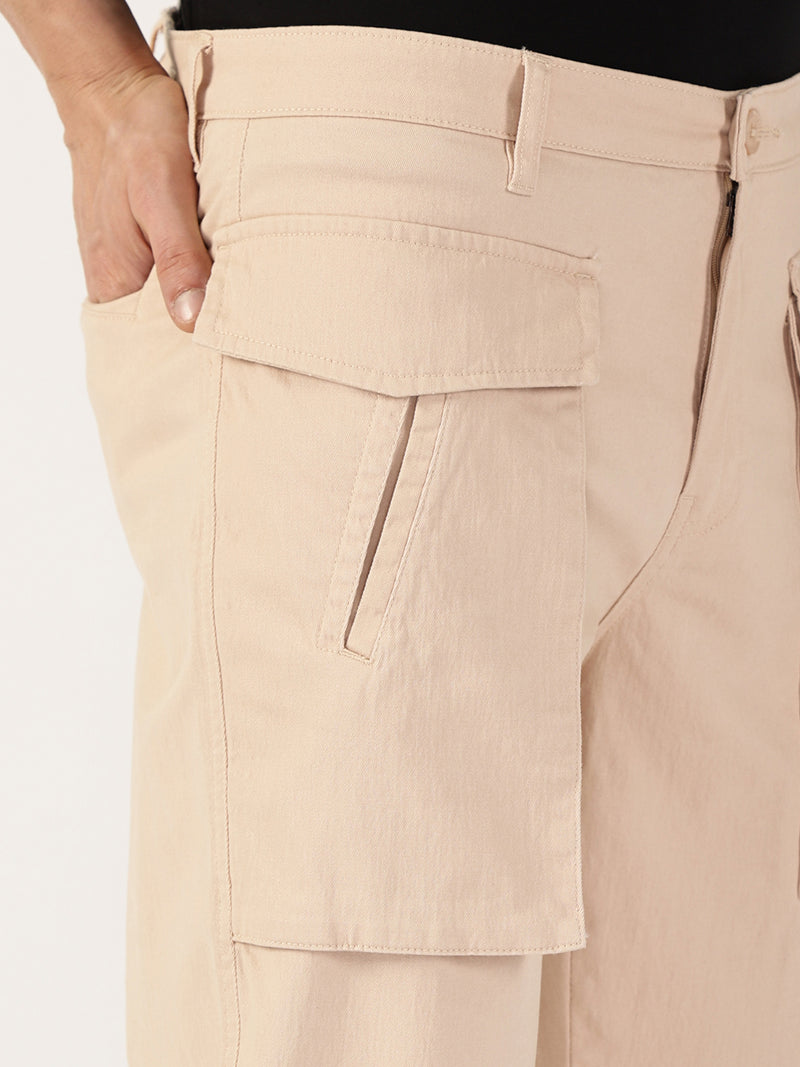Thomas Scott Men Fawn Regular Fit Cargos Cotton Trousers