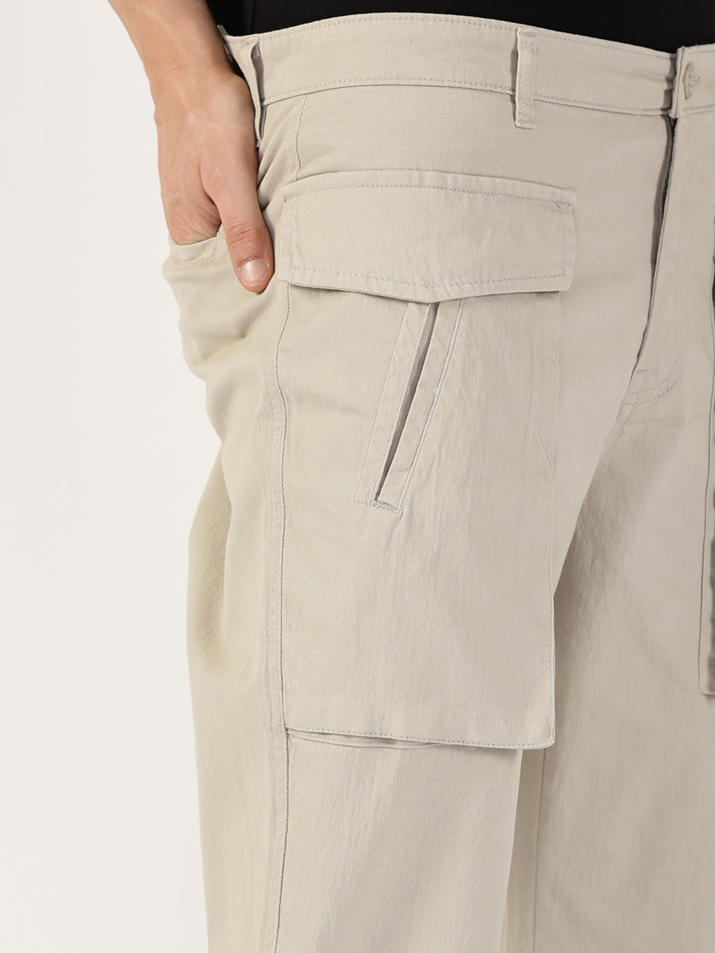 Thomas Scott Men Light Grey Regular Fit Cargos Cotton Trousers