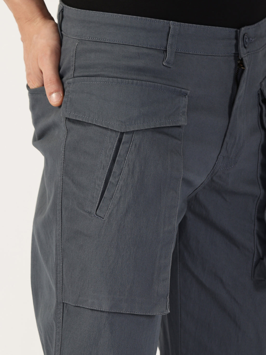 Thomas Scott Men Mid Blue Regular Fit Cargos Cotton Trousers