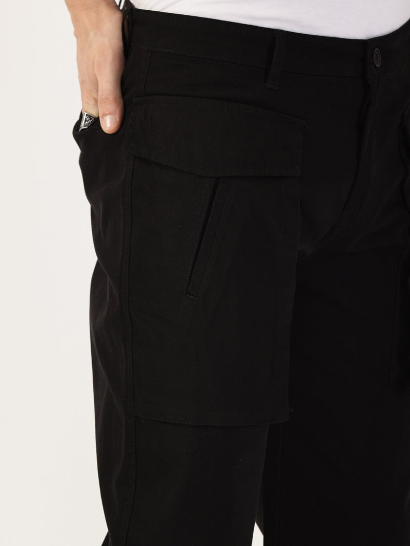 Thomas Scott Men Zed Black Regular Fit Cargos Cotton Trousers