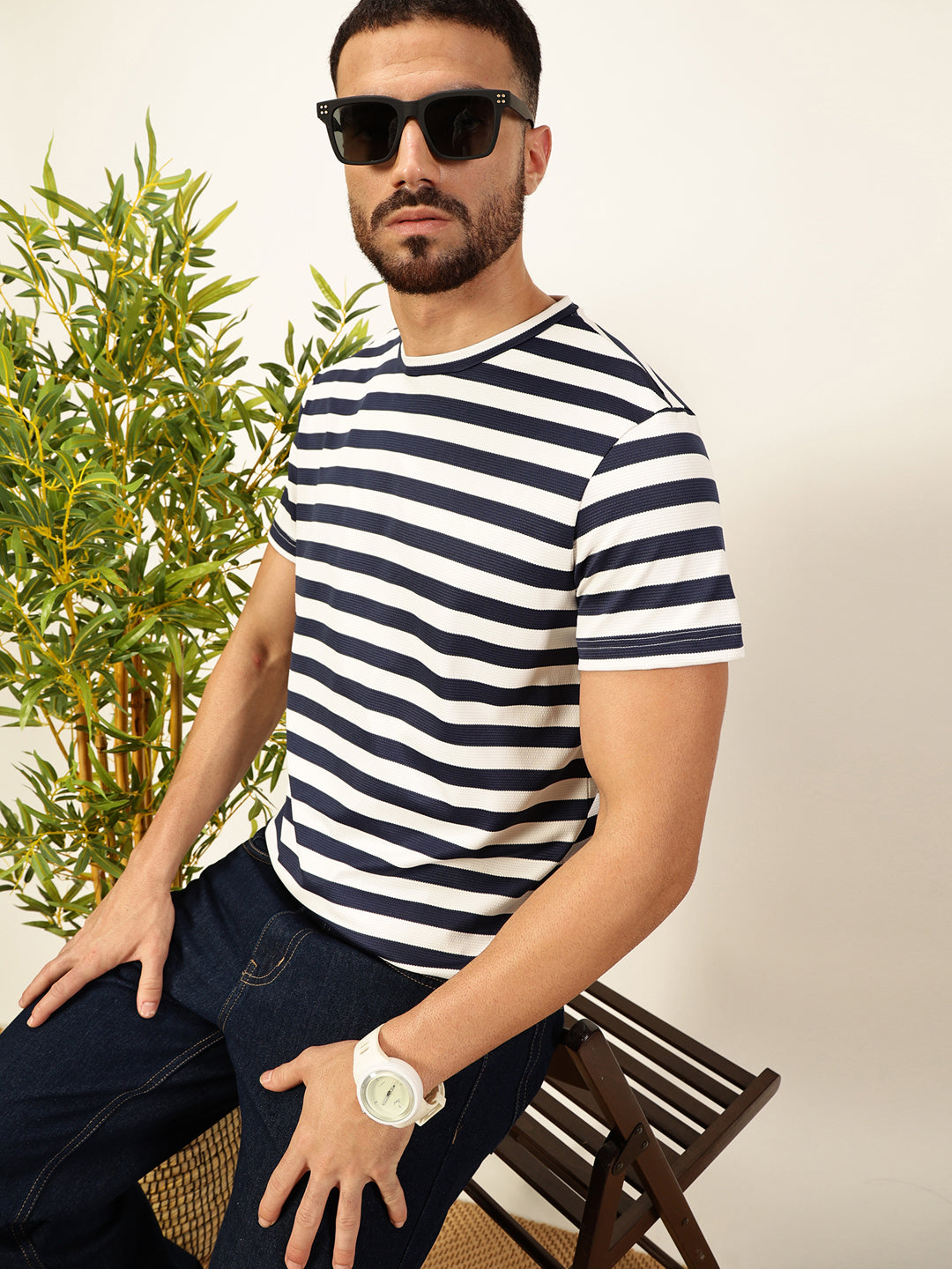 Thomas Scott Men NavyBlue Regular Fit Short Sleeves Round Neck Knitted T-shirt