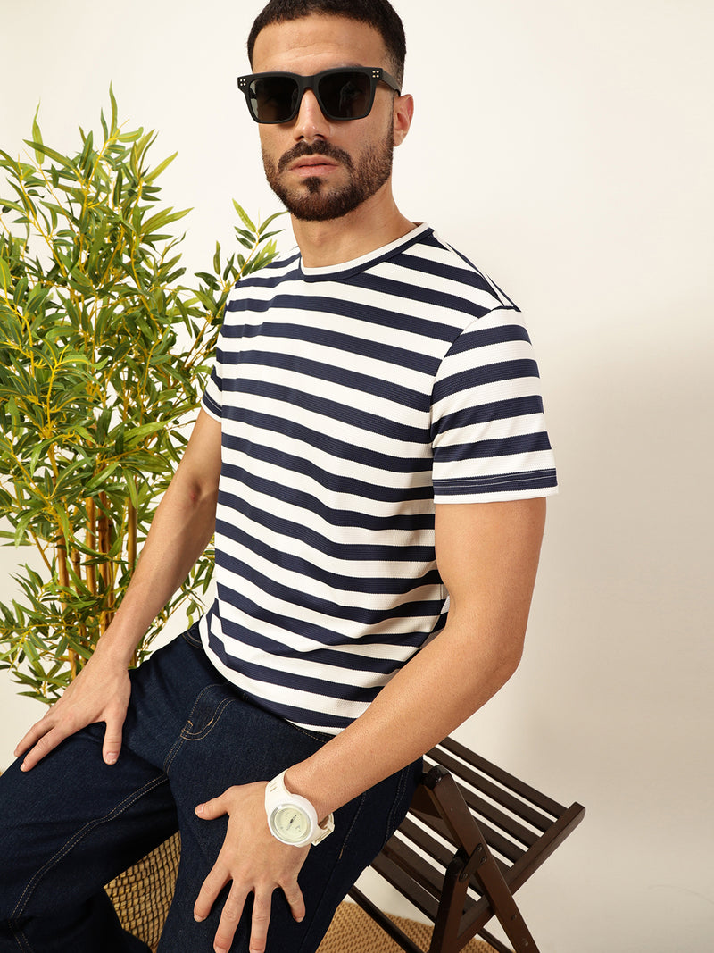 Thomas Scott Men NavyBlue Regular Fit Short Sleeves Round Neck Knitted T-shirt