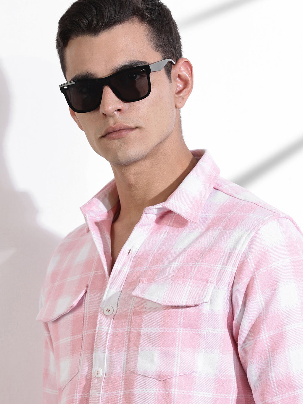Thomas Scott Men Pink Regular Fit Long Sleeves Windowpane Checks Casual Shirt