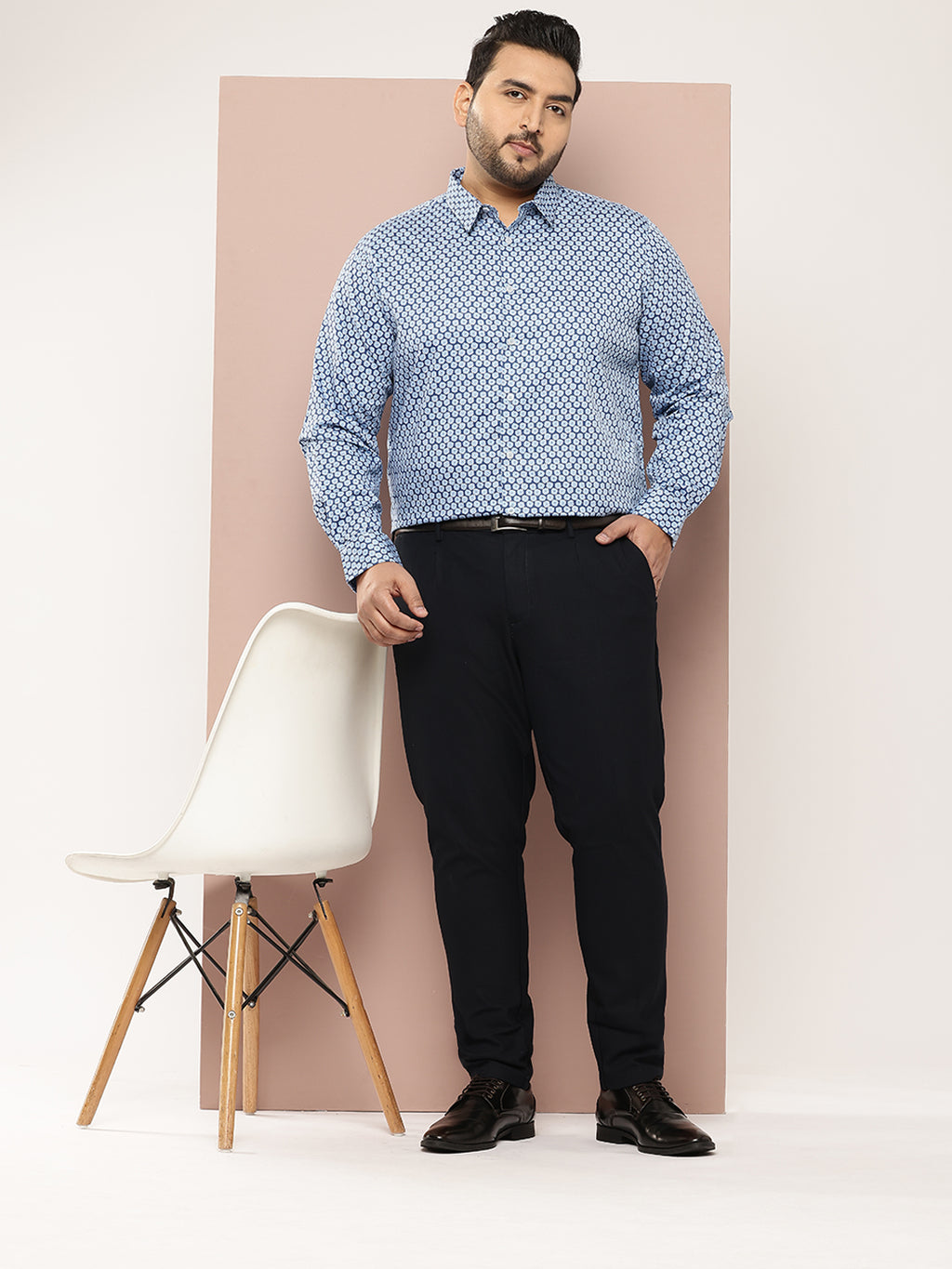 Thomas Scott Men Blue Plus Size Regular Fit Long Sleeves Abstract Printed Formal Shirt