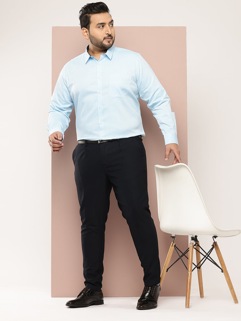Thomas Scott Men Light Blue Plus Size Regular Fit Long Sleeves Micro Ditsy Printed Formal Shirt
