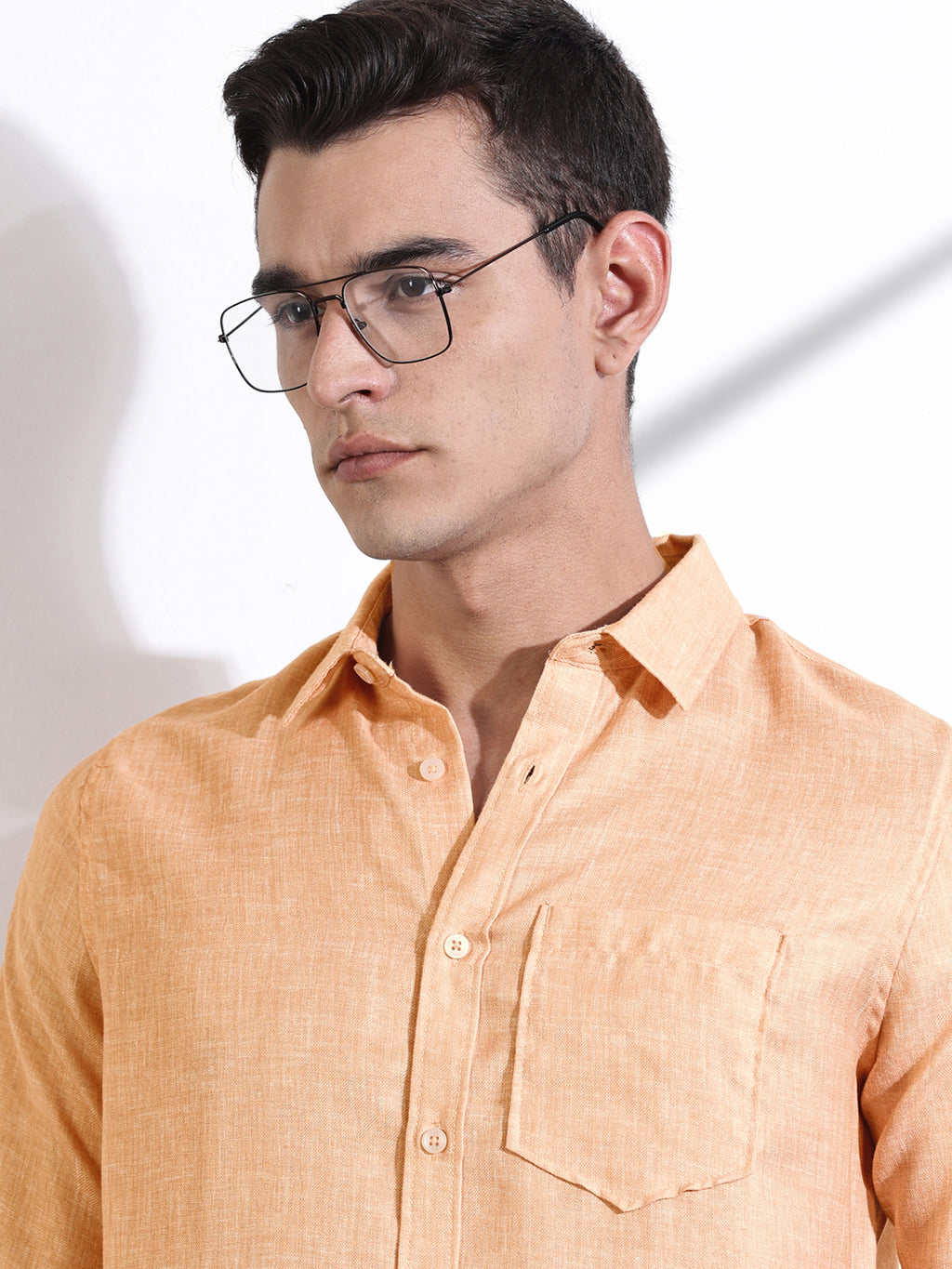 Thomas Scott Men Orange Slim Fit Long Sleeves Linen Casual Shirt