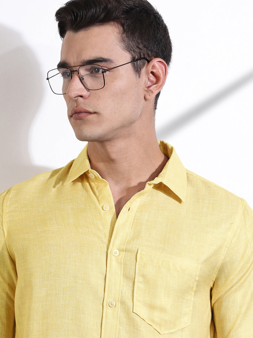 Thomas Scott Men Yellow Slim Fit Long Sleeves Linen Casual Shirt