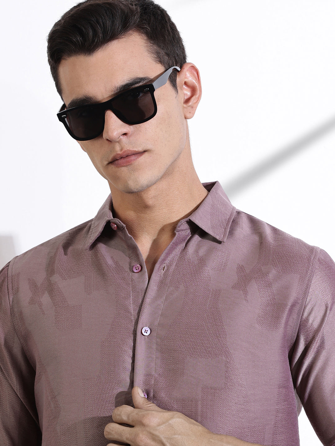 Thomas Scott Men Pink Slim Fit Long Sleeves Solid Self Design Casual Shirt