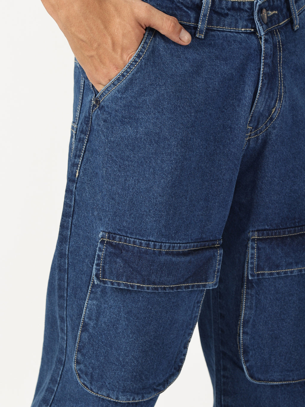 Thomas Scott Men Blue Relaxed Fit Cargo Style Cotton Jeans