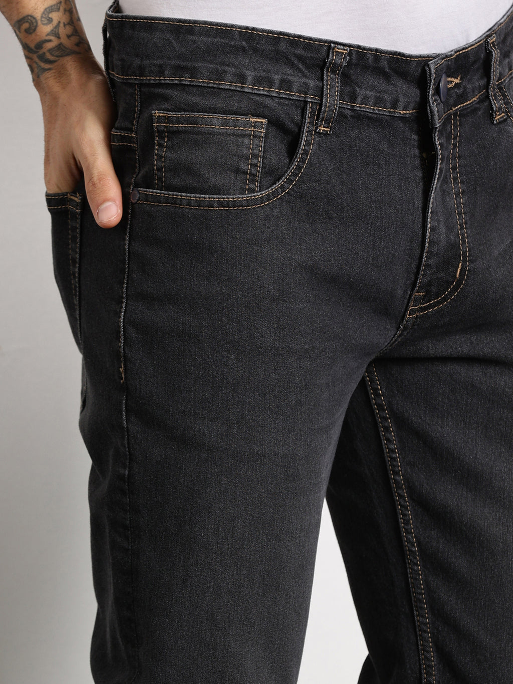 DarkGrey Slim Fit Mid-Rise Clean Look Non stretchable Jeans