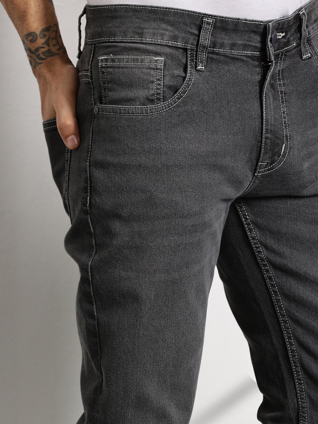 DarkGrey Slim Fit Mid-Rise Clean Look Non stretchable Jeans