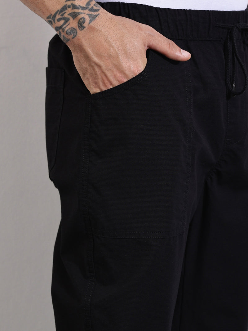 Thomas Scott Men Black Classic Slim Fit Joggers Trouser