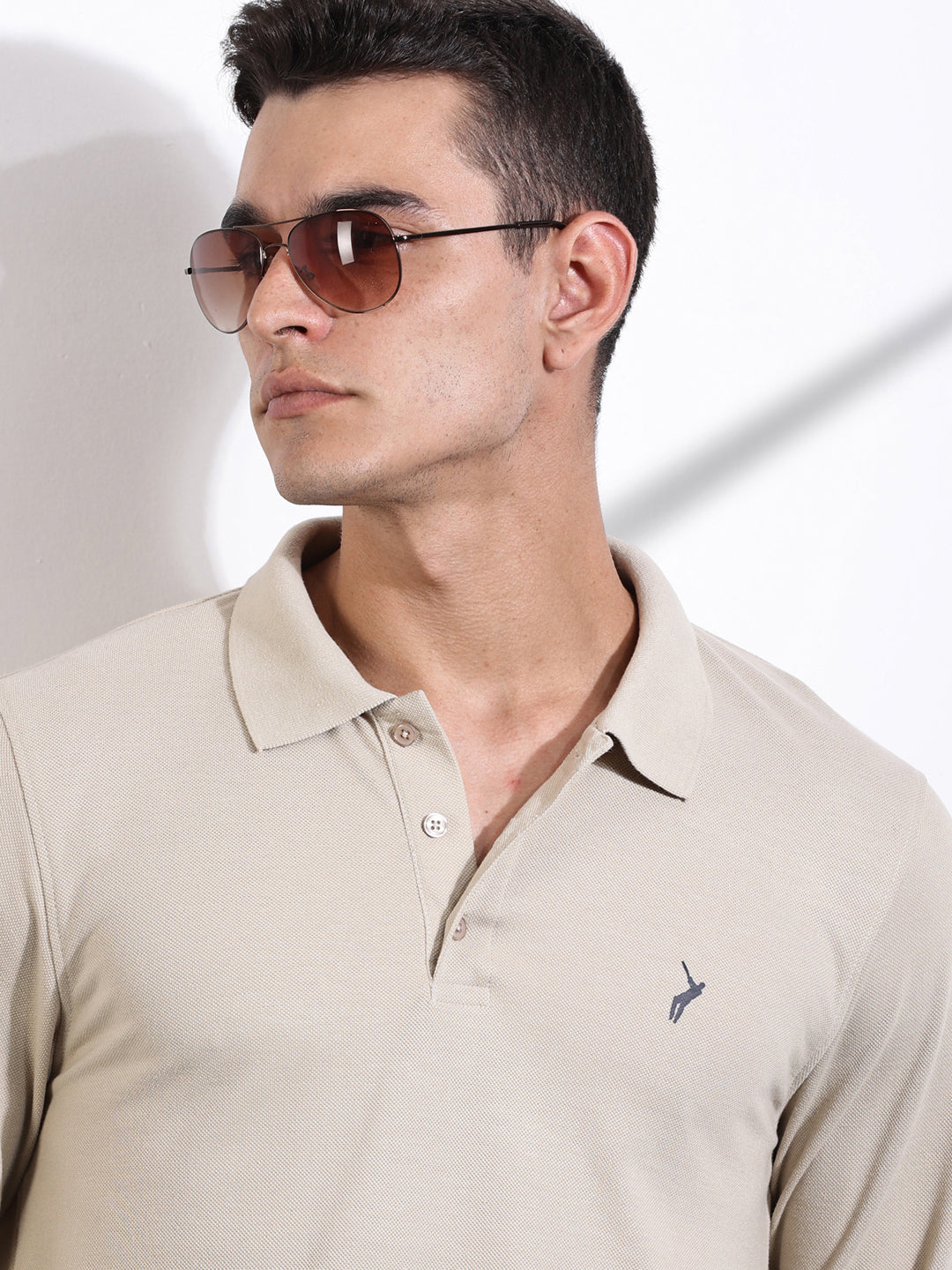 Thomas Scott Men Beige Solid Polo Collar T-shirt