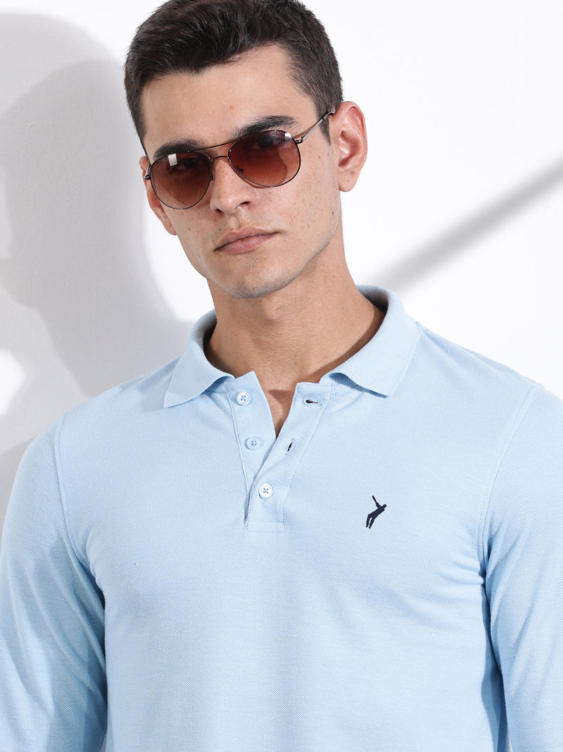 Thomas Scott Men Blue Solid Polo Collar T-shirt