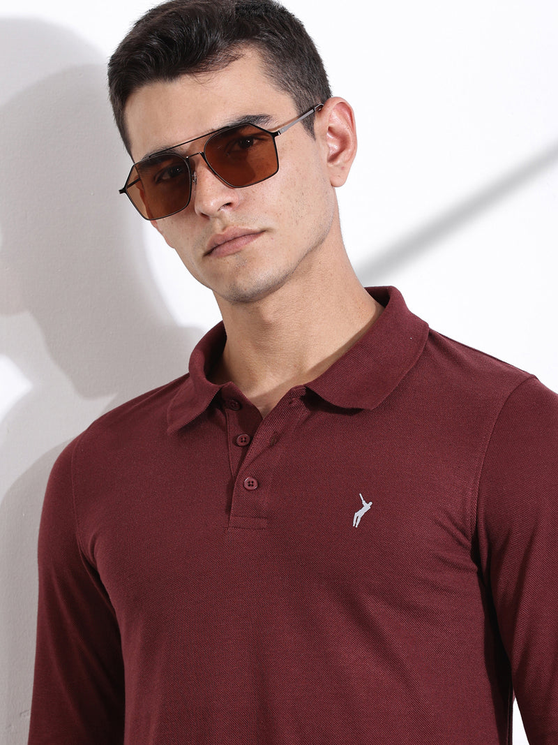 Thomas Scott Men Maroon Solid Polo Collar T-shirt