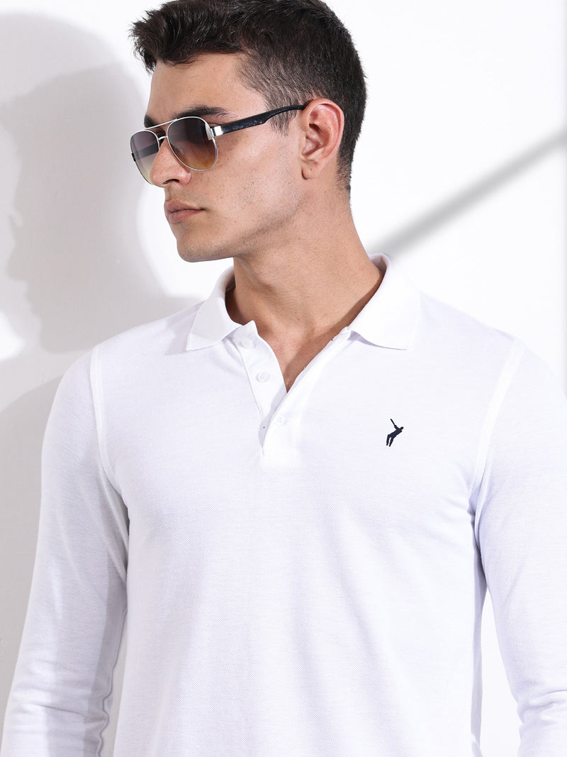 Thomas Scott Men White Solid Polo Collar T-shirt
