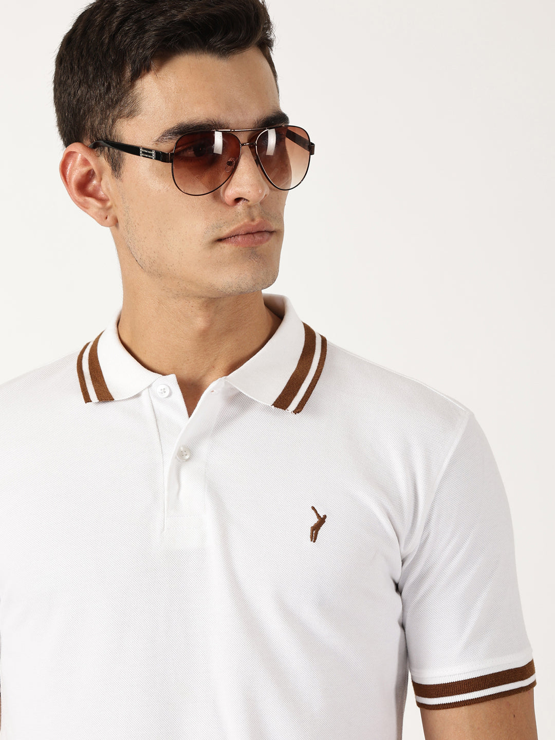 Thomas Scott Men White Solid Polo Collar Cotton T-shirt