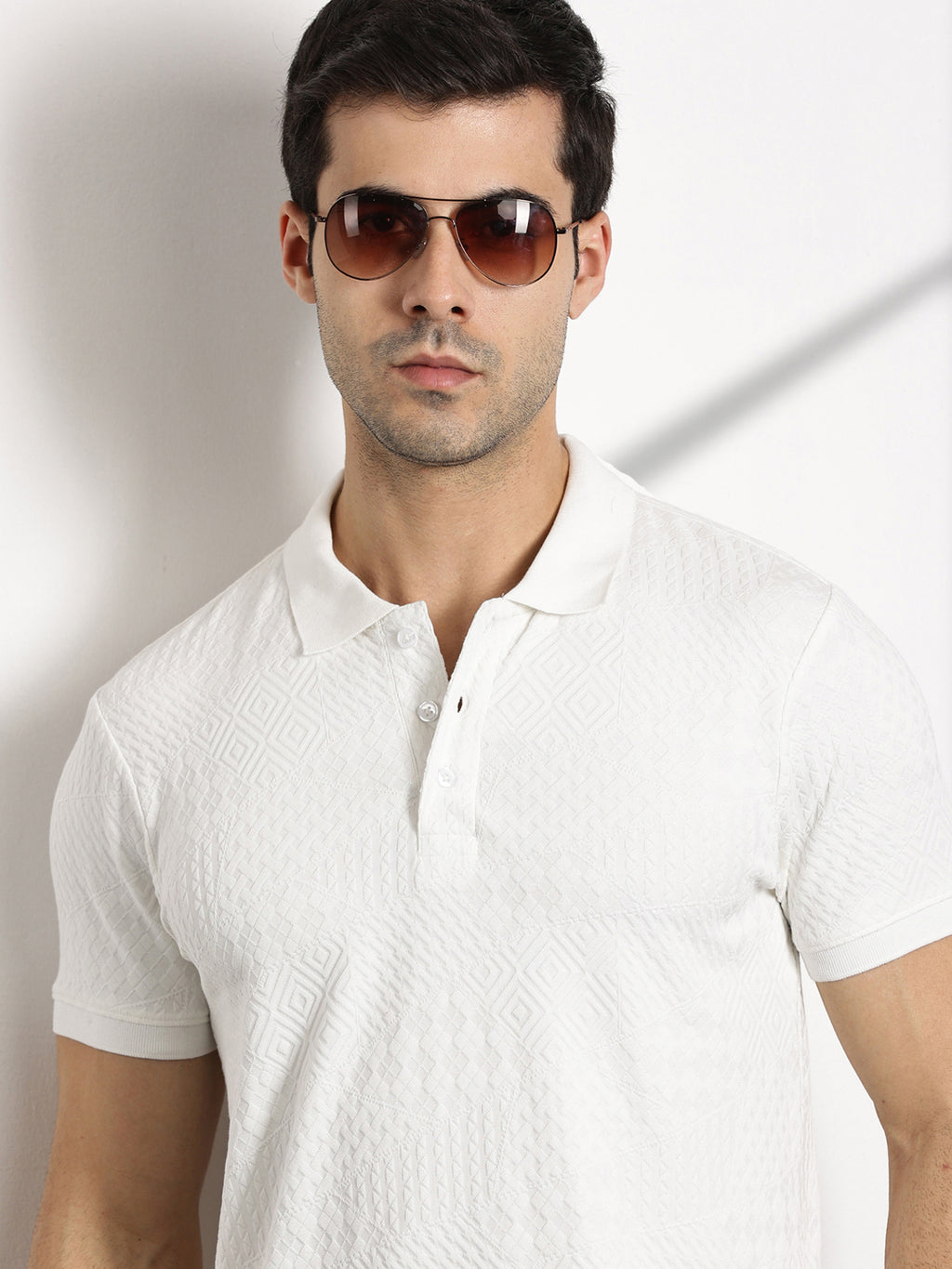 Thomas Scott Men White Polo Collar Pockets T-shirt