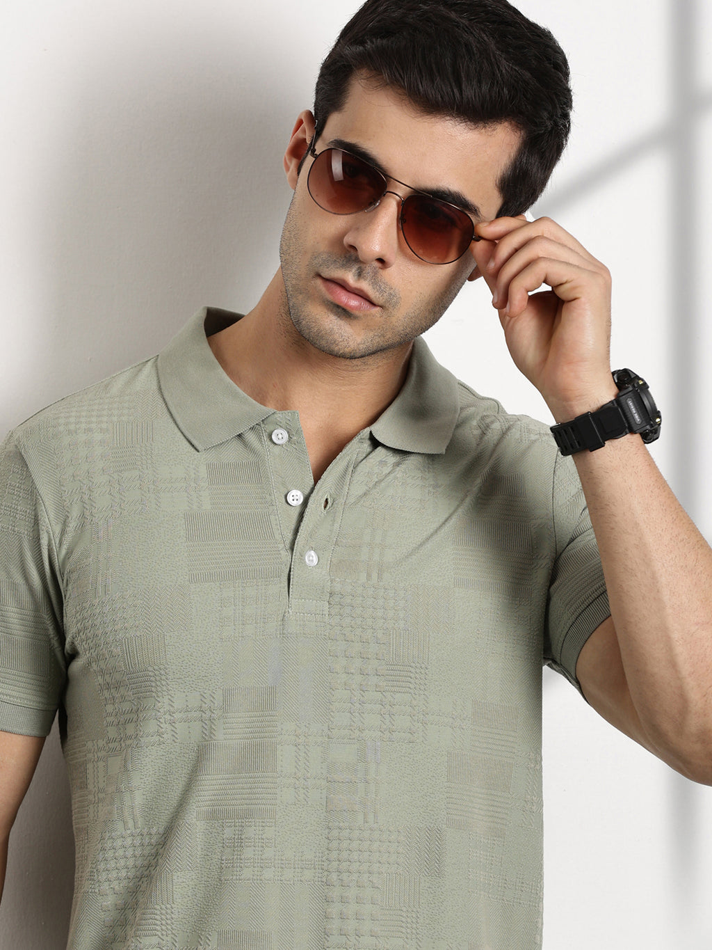 Thomas Scott Men Pista Textured Polo Collar Regular Fit T-shirt