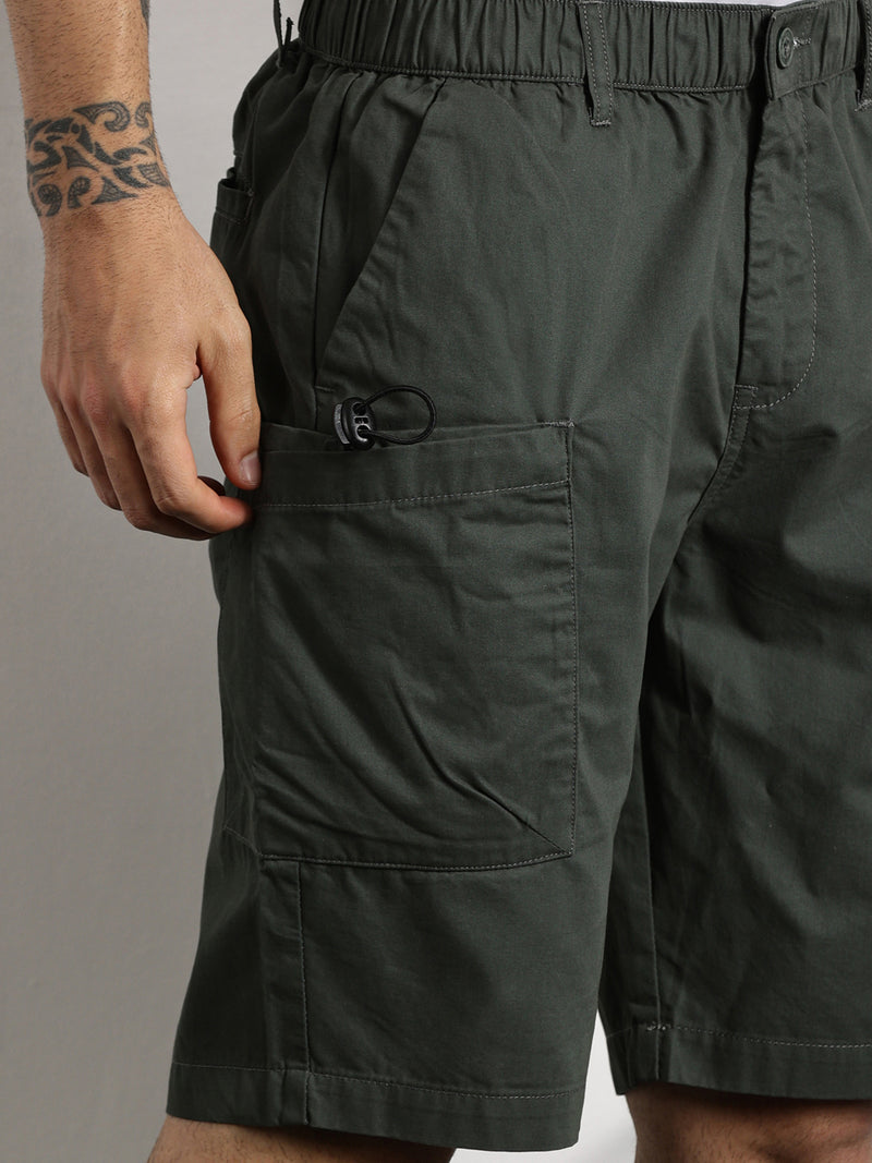 Thomas Scott Men Olive Relaxed Fit Outdoor Cargo Shorts
