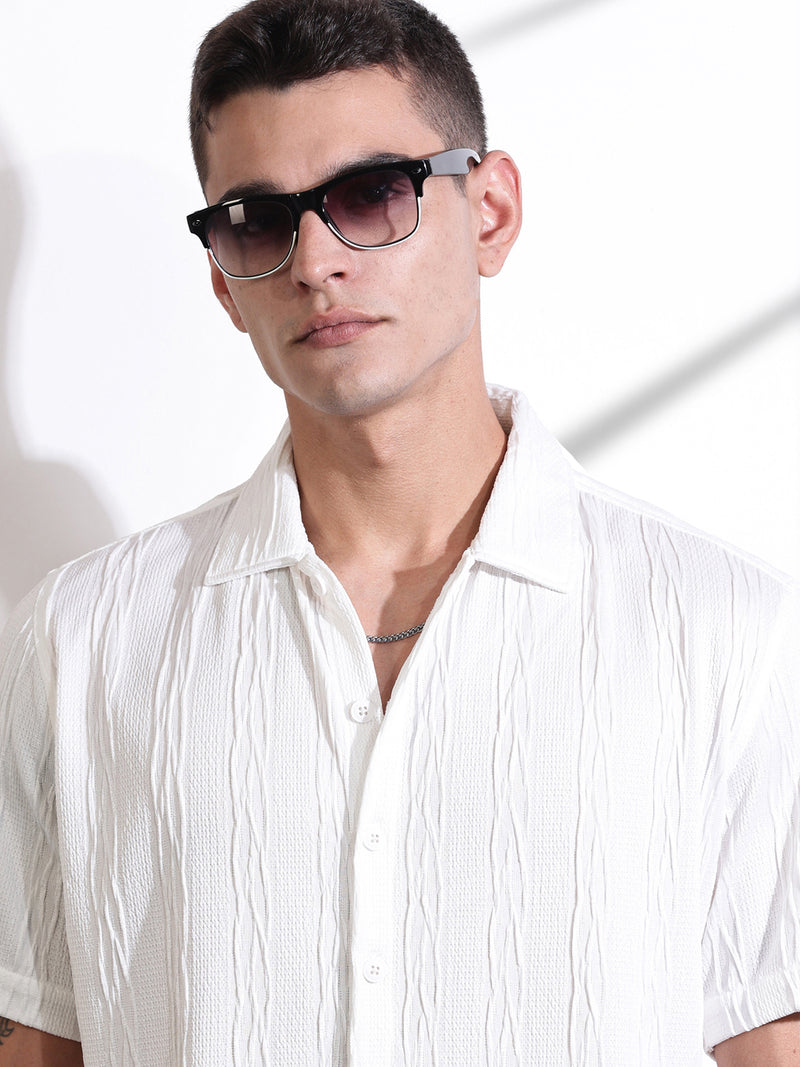 Thomas Scott Men White Oversized Textured Knitted Casual Shirt