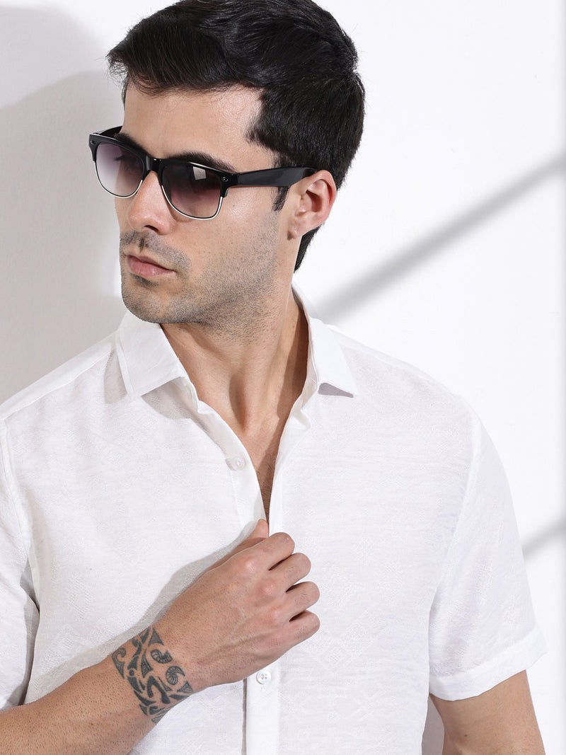 Thomas Scott Men White Slim Fit Geometric Print Casual Shirt
