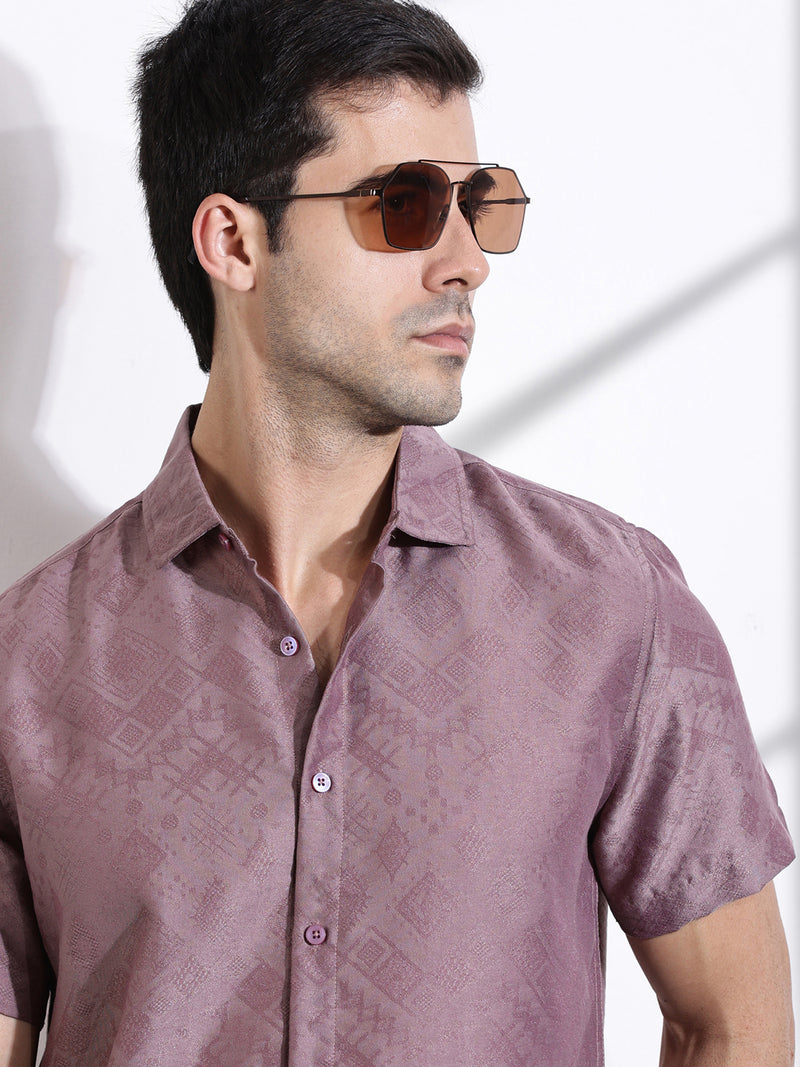 Thomas Scott Men Pink Slim Fit Geometric Print Casual Shirt