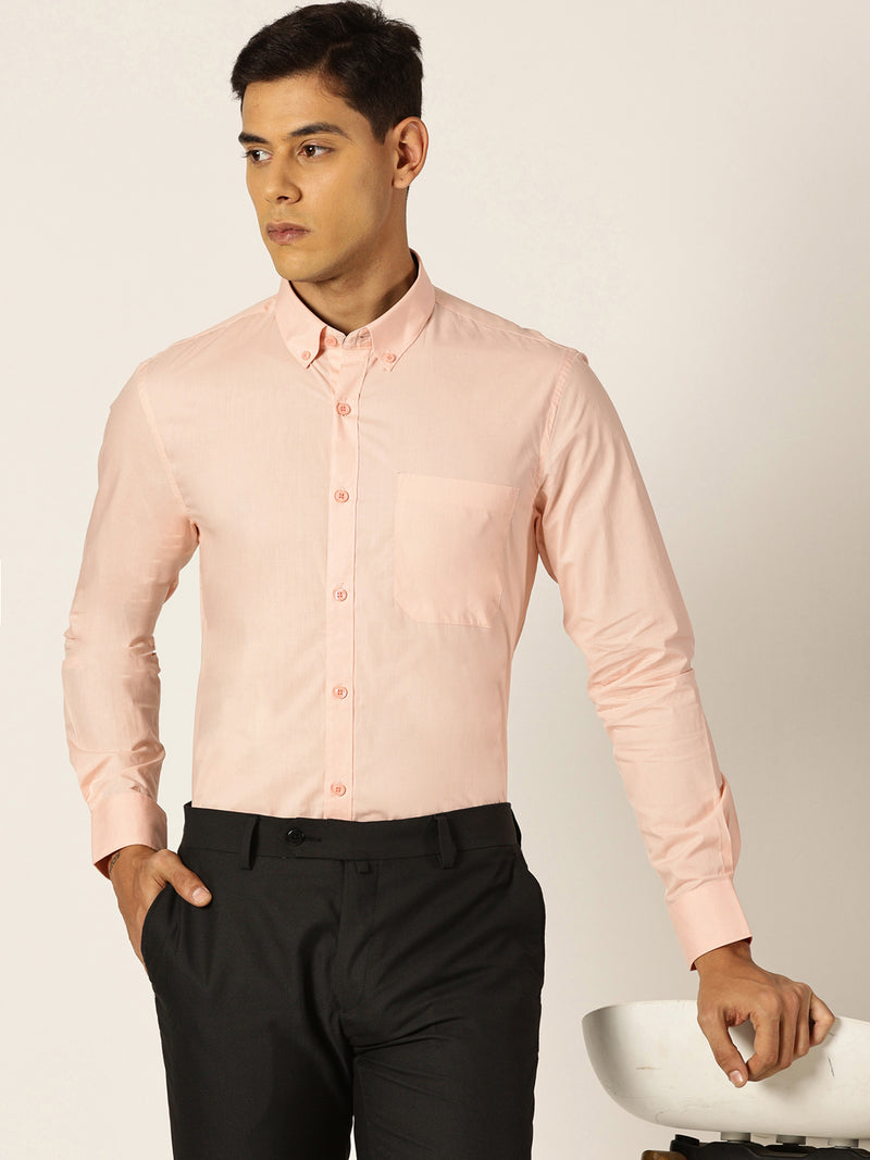 Thomas Scott Men MediumPink Slim Fit Solid Cotton Formal Shirt