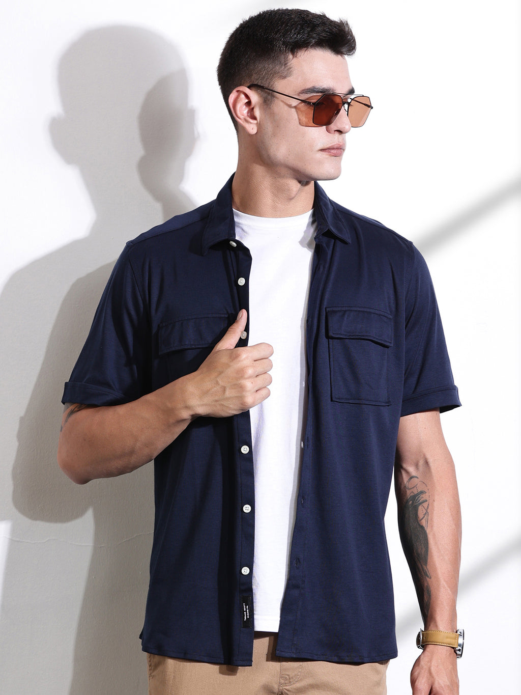Thomas Scott Men Navy Slim Fit Solid Casual Shirt