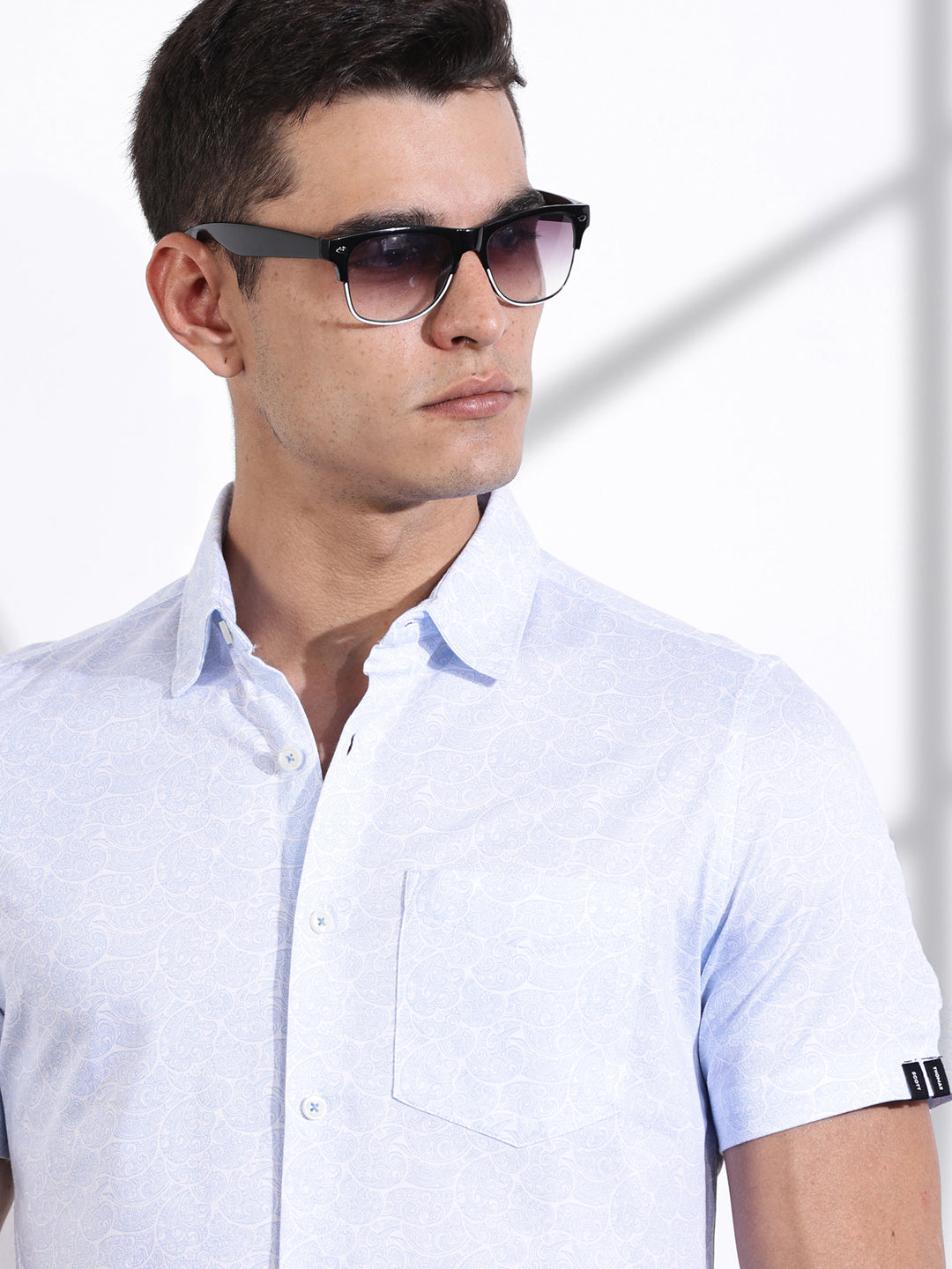 Thomas Scott Men LightBlue Slim Fit Ethnic Motifs Printed Casual Shirt