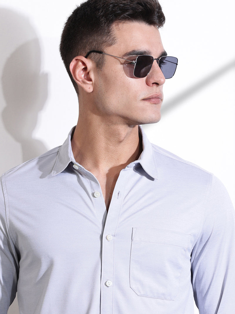 Thomas Scott Men LightGrey Slim Fit Solid Casual Shirt