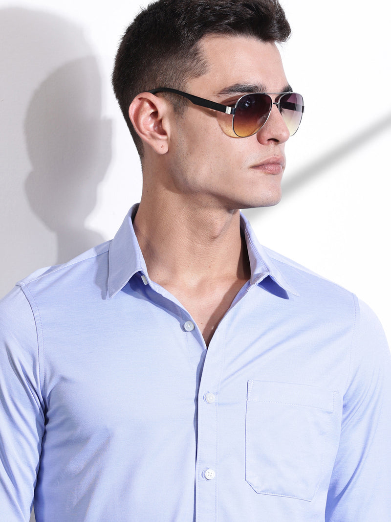 Thomas Scott Men SkyBlue Slim Fit Solid Casual Shirt