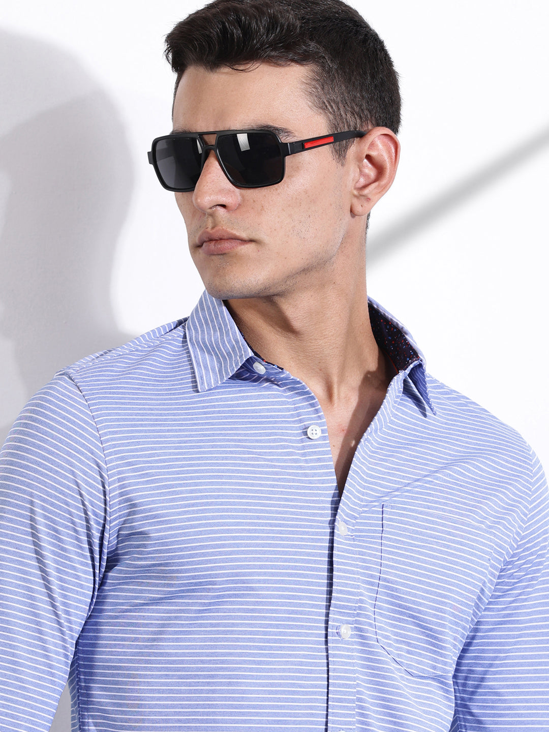 Thomas Scott Men Blue Slim Fit Horizontal Stripes Casual Shirt