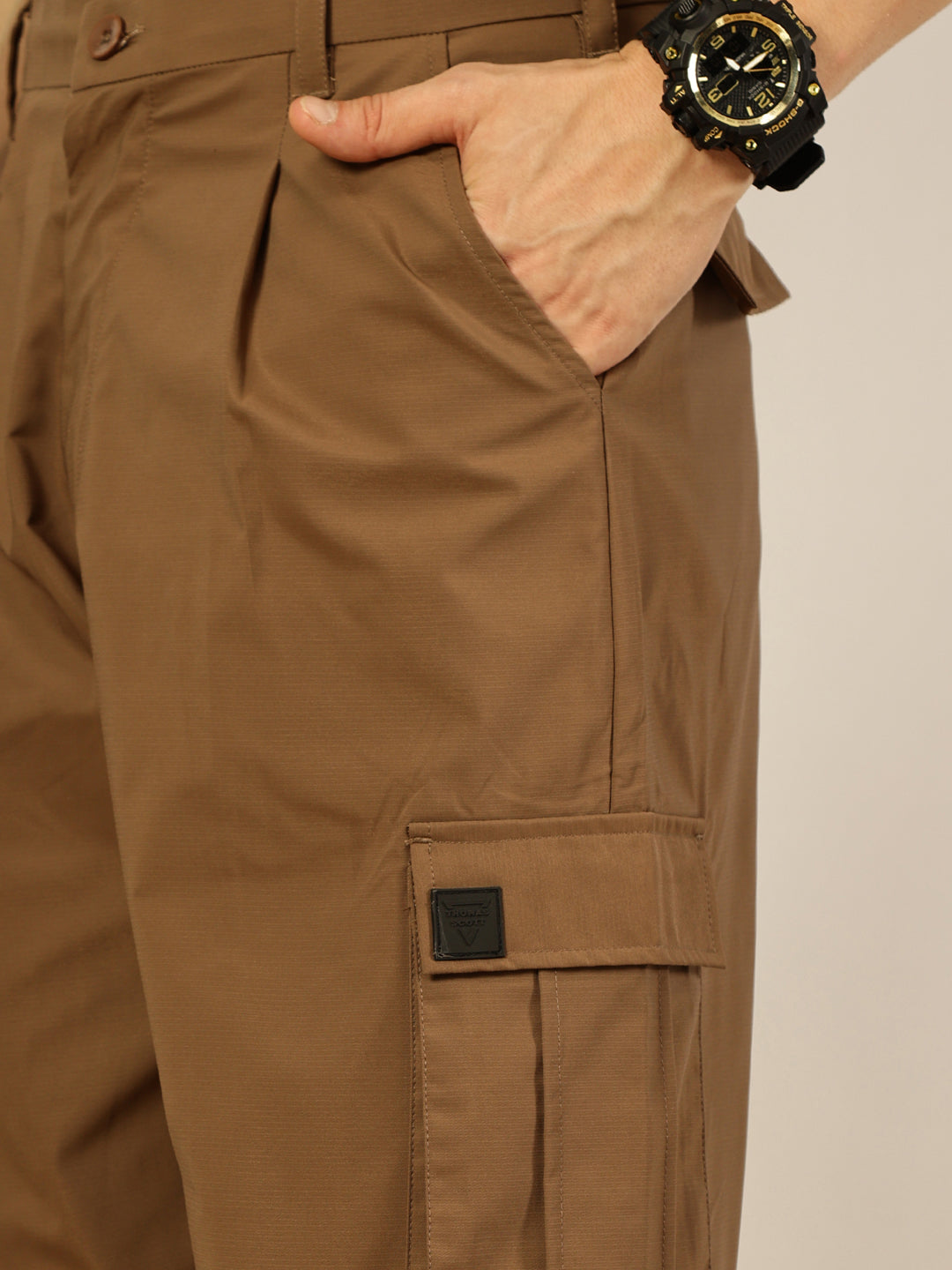 Thomas Scott Men Smart Loose Fit Easy Wash Pleated Cargo Trousers