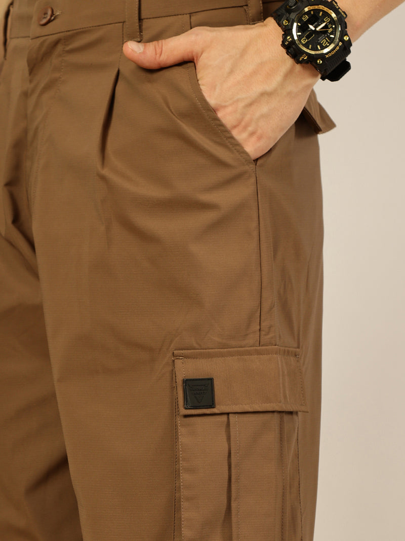 Thomas Scott Men Smart Loose Fit Easy Wash Pleated Cargo Trousers