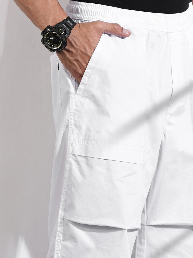 Thomas Scott Men White Relaxed Fit Woven Cargo Trousers
