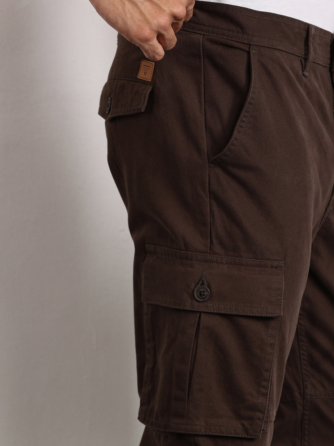 Thomas Scott Men DK.Grey Mid-Rise Slim Fit Woven Cargo Trousers