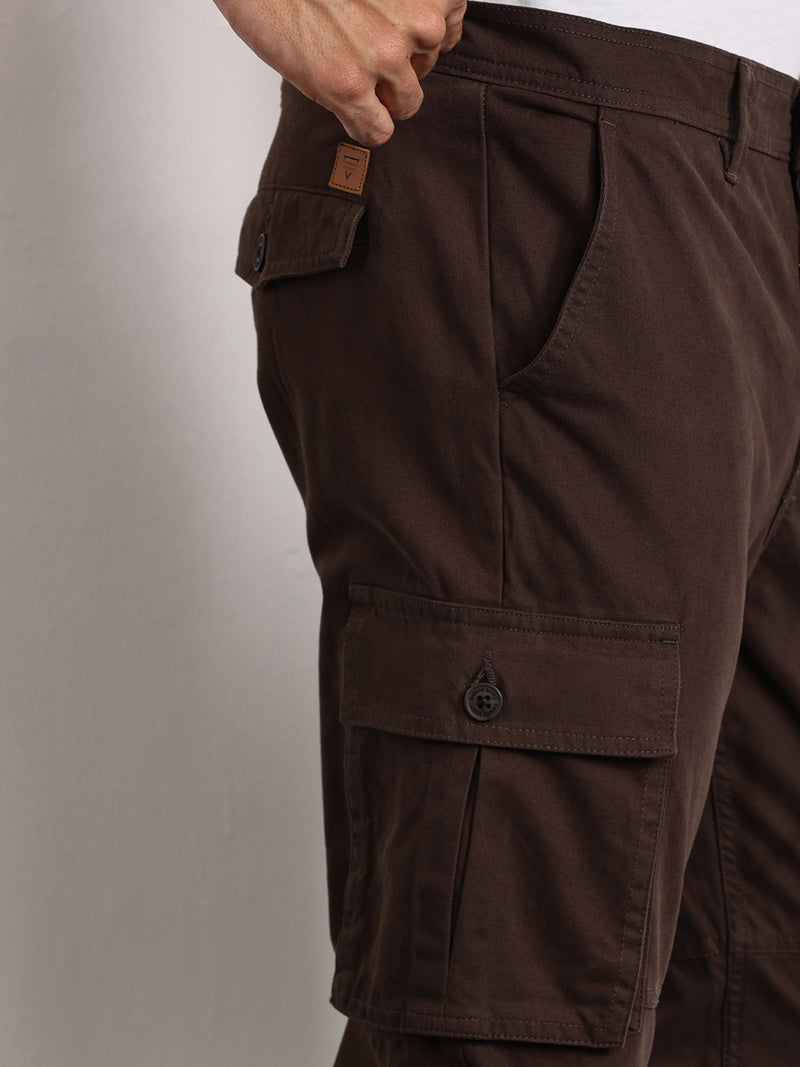 Thomas Scott Men DK.Grey Mid-Rise Slim Fit Woven Cargo Trousers