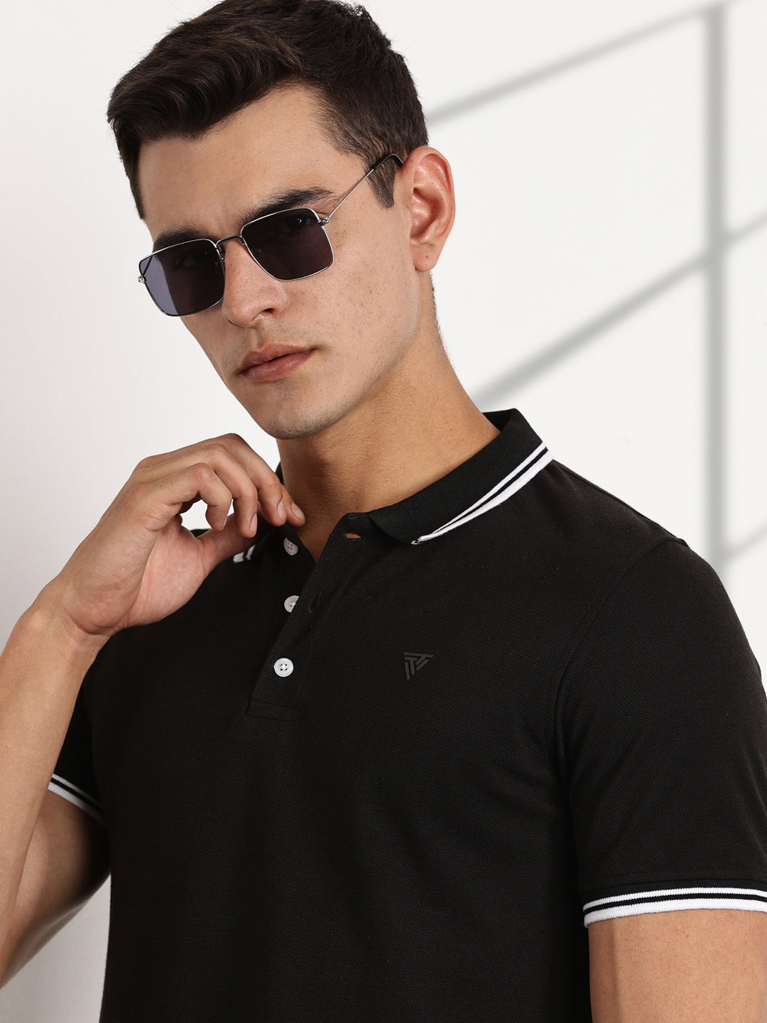 Thomas Scott Men Black Regular Fit Short Sleeves Polo Collar Knit Tshirt
