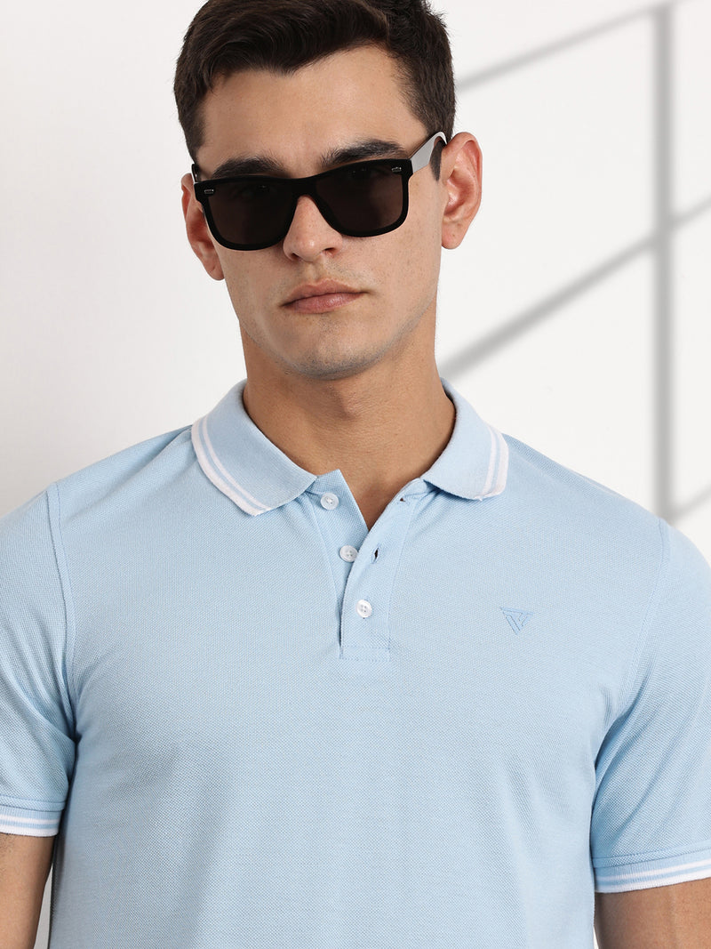 Thomas Scott Men Blue Regular Fit Short Sleeves Polo Collar Knit Tshirt