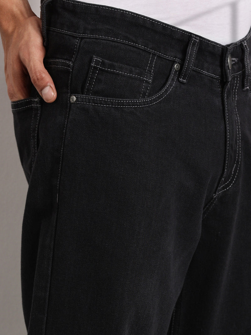 Thomas Scott Men DarkGrey Mid-Rise Baggy Fit Cotton Non Stretchable Jeans