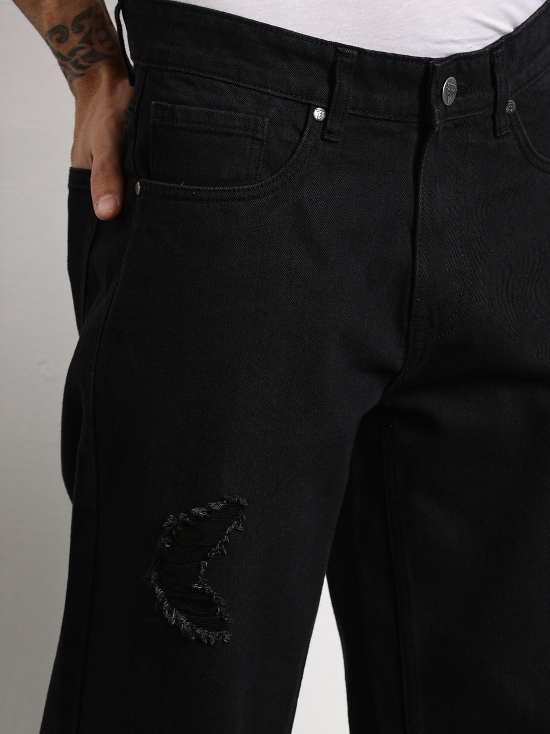 Thomas Scott Men Black Mid-Rise Baggy Fit Cotton Non Stretchable Jeans
