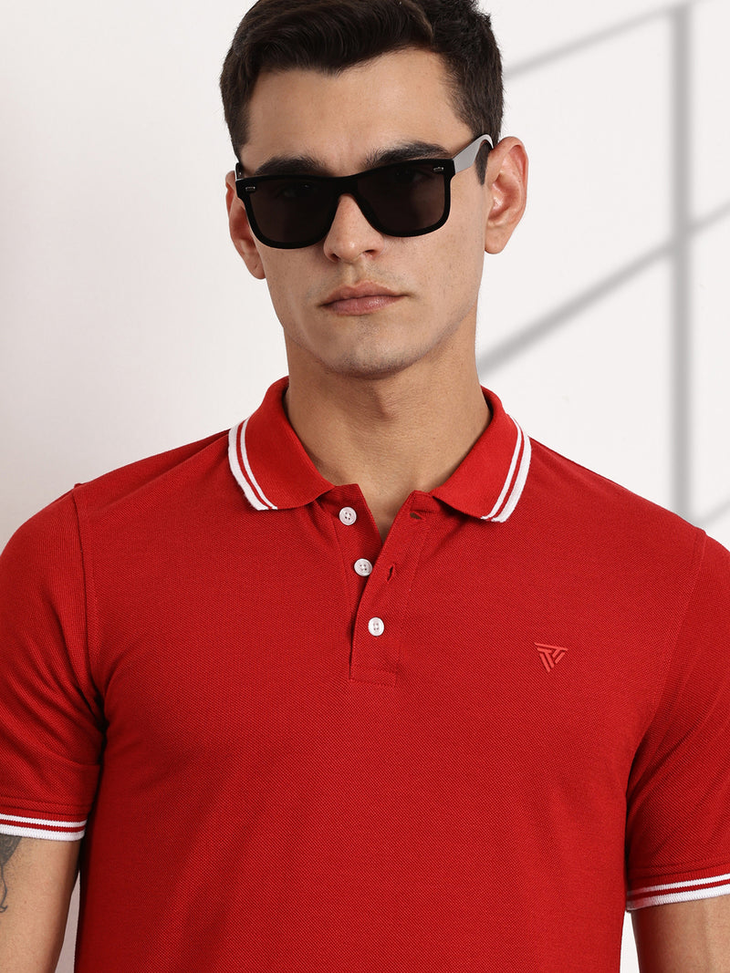 Thomas Scott Men Red Regular Fit Short Sleeves Polo Collar Knit Tshirt