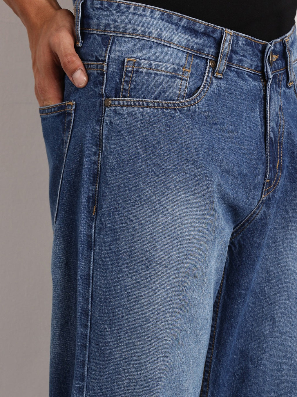 Thomas Scott Men MidBlue Mid-Rise Baggy Fit Cotton Non Stretchable Jeans