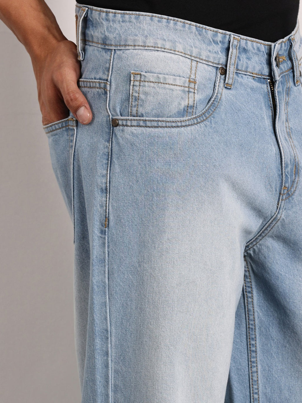 Thomas Scott Men LightBlue Mid-Rise Baggy Fit Cotton Non Stretchable Jeans