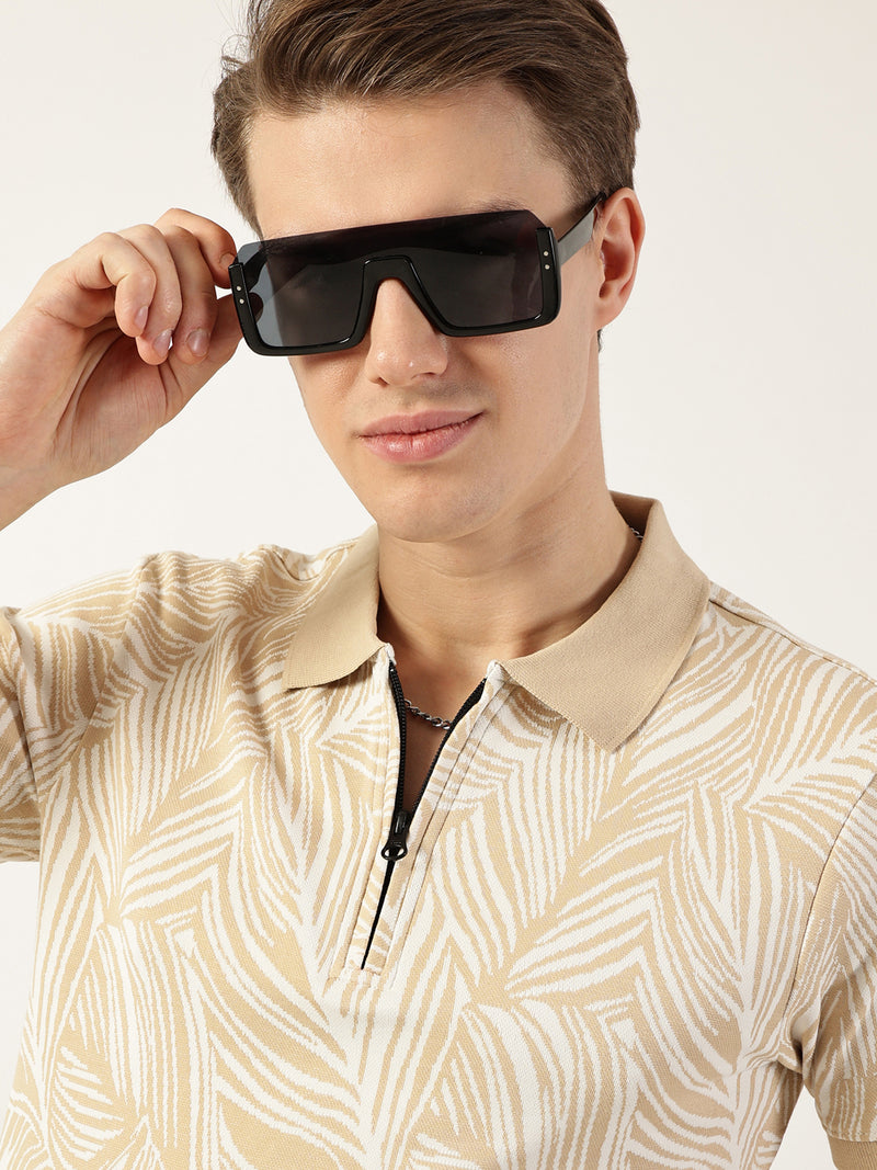 Thomas Scott Men Beige Floral Printed Polo Collar Pockets T-shirt