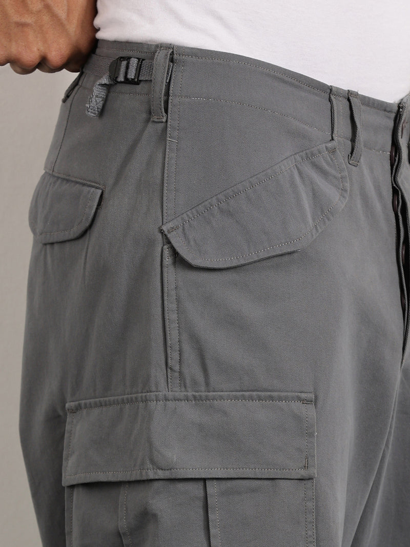 Thomas Scott Men Grey Mid-Rise Loose Fit Cotton Woven Cargo Trouser