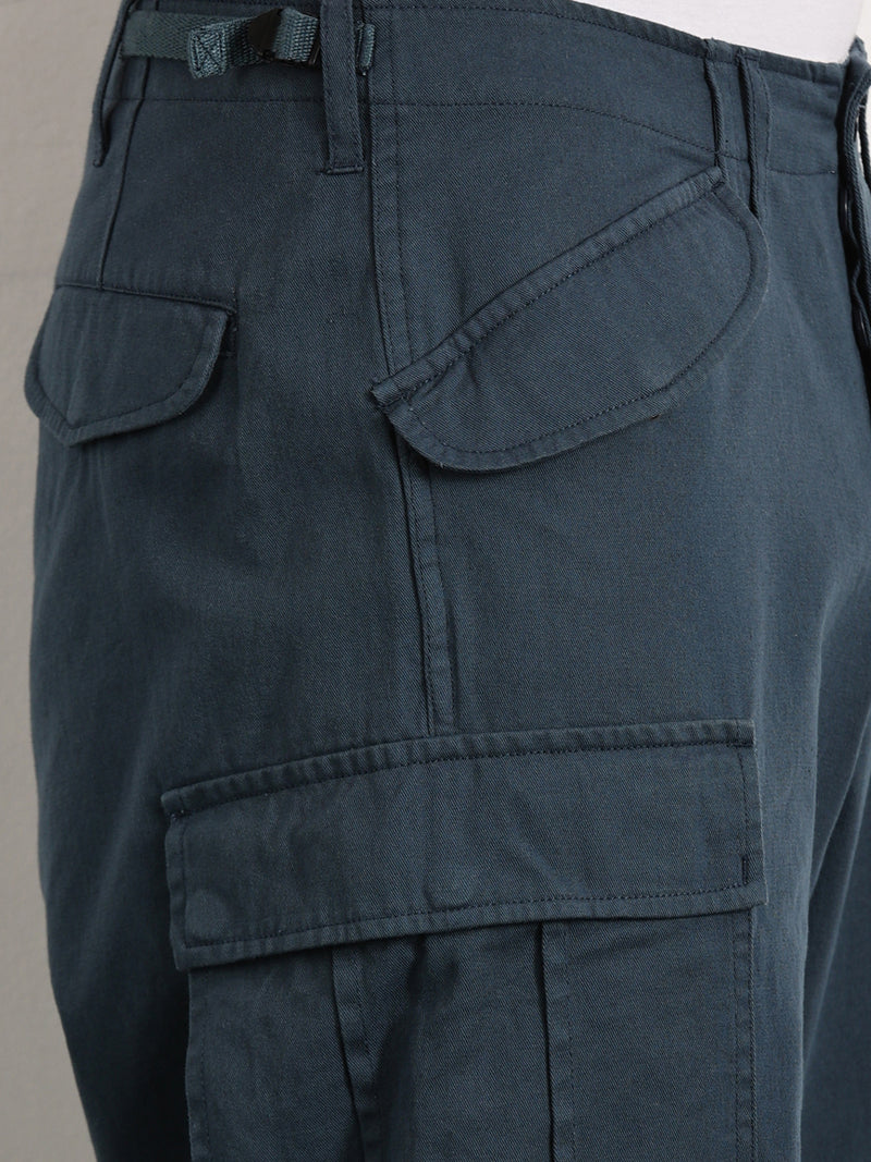 Thomas Scott Men Teal Mid-Rise Loose Fit Cotton Woven Cargo Trouser